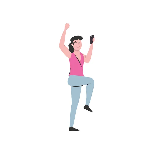 Femme avec smartphone et jambe vers le haut conception vectorielle — Image vectorielle