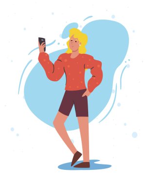 Akıllı telefon vektör tasarımlı sarışın kadın.