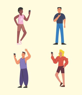 Akıllı telefon vektör tasarımlı insanlar