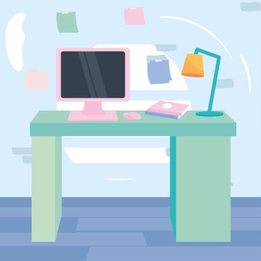 masa bilgisayarlı işyeri ve vektör tasarımı notları