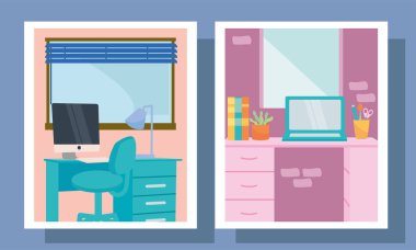 Çerçeve vektör tasarımında işyeri simgesi koleksiyonu