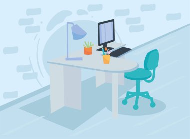 Masa bilgisayarı ve klavye vektör tasarımlı işyeri