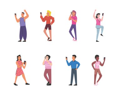 Akıllı telefonlar vektör tasarımlı kişiler