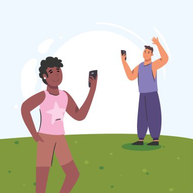 akıllı telefon vektör tasarımlı siyah kadın ve erkek