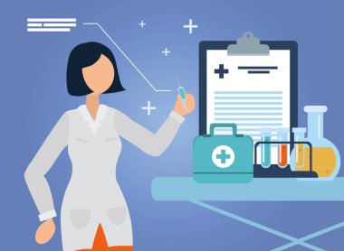 kadın doktor ve simge vektör tasarımı