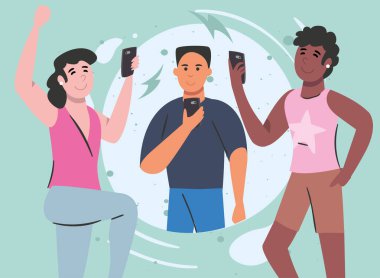 Akıllı telefon sohbet vektör tasarımlı kadın ve erkek