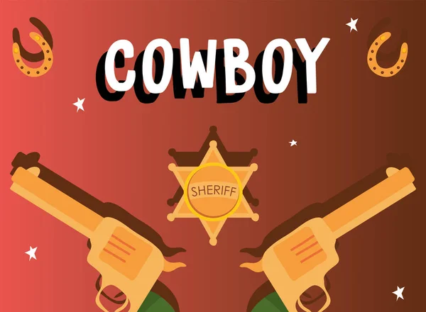 Wild west cowboy guns and sheriff star vector design — Stock Vector