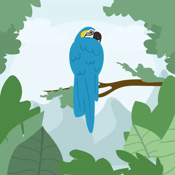 Πουλί macaw στο σχεδιασμό διάνυσμα δένδρων ζούγκλας — Διανυσματικό Αρχείο