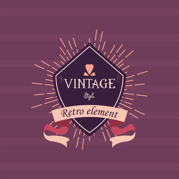 Vintage style shield label with ribbon retro element vector design — Stock Vector