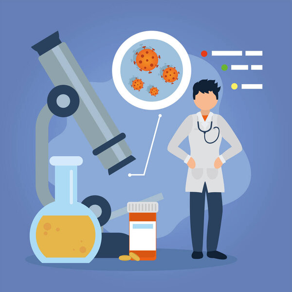 микроскоп вирусной вакцины ковида 19 и дизайн вектора доктора