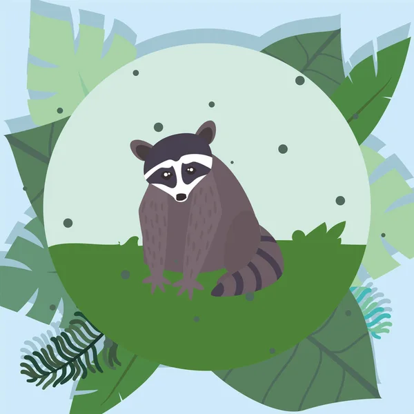 Taccoon avec dessin vectoriel de feuilles de jungle — Image vectorielle