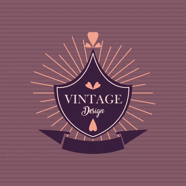 Vintage design shield label with ribbon and lines vector design — Stock Vector