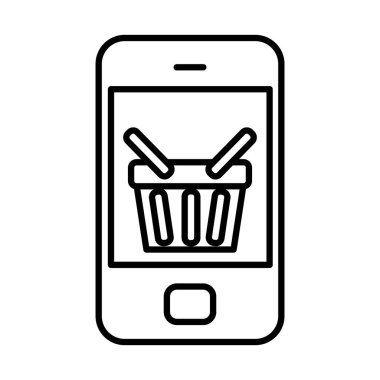 akıllı telefon alışveriş sepeti simgesi ekranda, satır biçimi