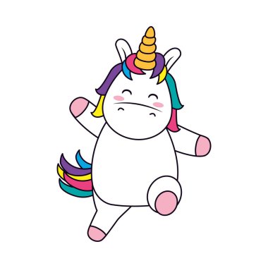 şirin ve komik tek boynuzlu at ikonu, satır ve dolgu stili