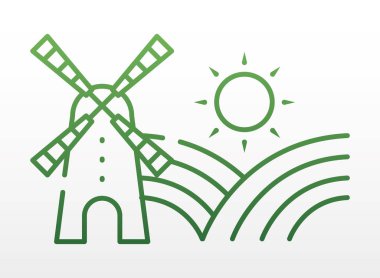 Çiftlik değirmeni, dağ ve güneş, yarım çizgi tarzı