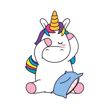 Sevimli tek boynuzlu at Yastık, çizgi ve dolgu tarzıyla