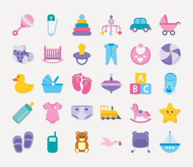 bebek ögeleri koleksiyonu, renkli düz tasarım