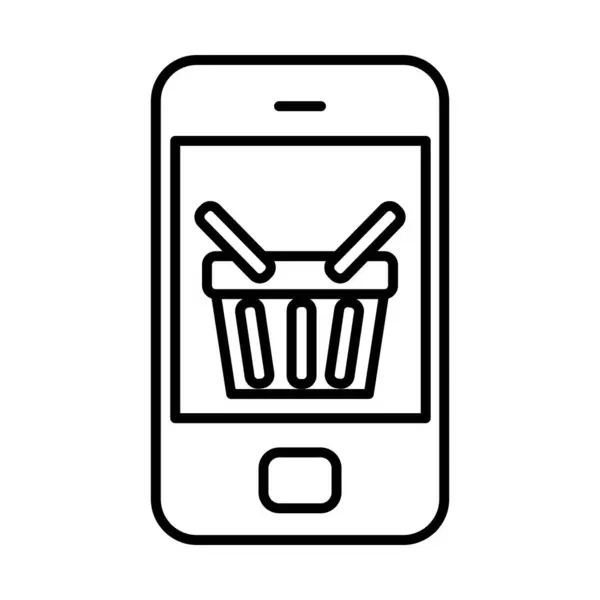 Smartphone con icono de cesta de la compra en la pantalla, estilo de línea — Vector de stock