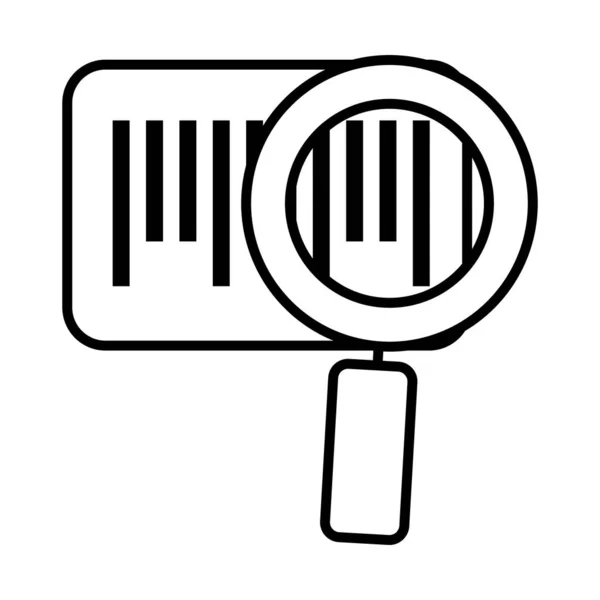 Bars code and magnifying glass icon, line style — Stock Vector