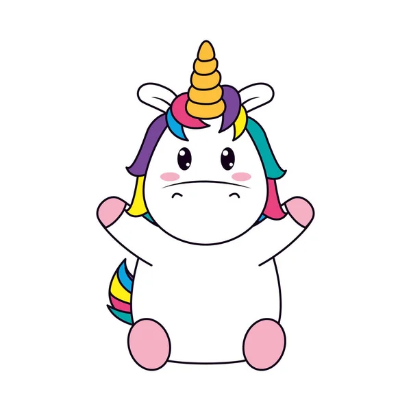 Ikon unicorn lucu dan bahagia, baris dan mengisi gaya - Stok Vektor