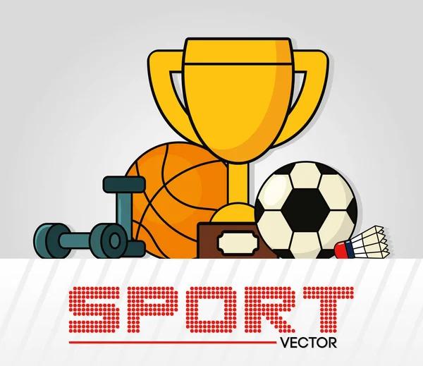 Спортивный дизайн с трофеями и связанными с ними иконками, стиль линии и заливки — стоковый вектор