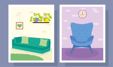 ev kanepesi ve sandalye çerçeve etiketleri vektör tasarımı