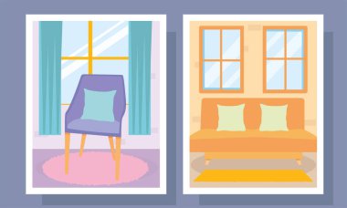 ev koltuğu ve sandalye kart etiketleri vektör tasarımı