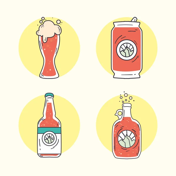 Bierglazen blikje en flessenvector ontwerp — Stockvector