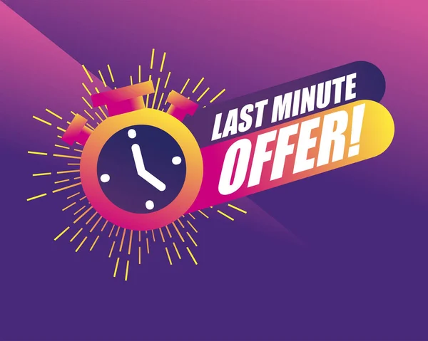 Oferta last minute z chronometrem na fioletowy wektor tła — Wektor stockowy