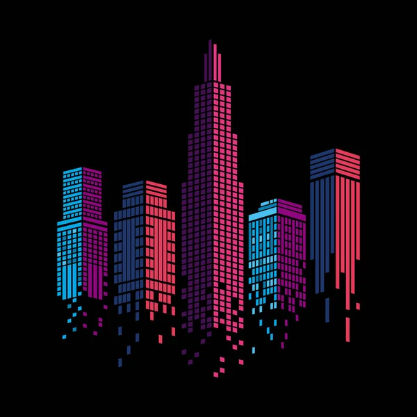 Paisaje urbano de diseño vectorial edificios rosa y púrpura — Vector de stock