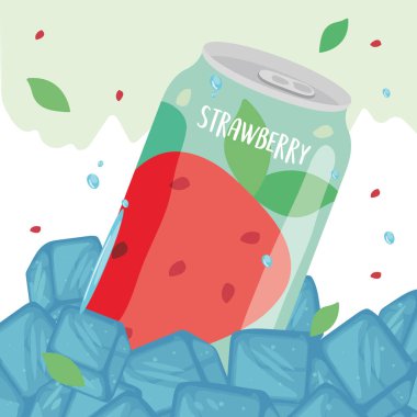 Buzlu çilek konservesi vektör tasarımlı.