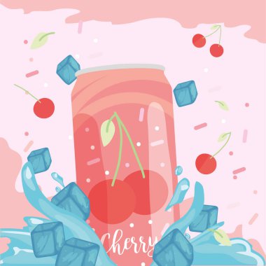 Buzlu kiraz konservesi vektör tasarımlı.