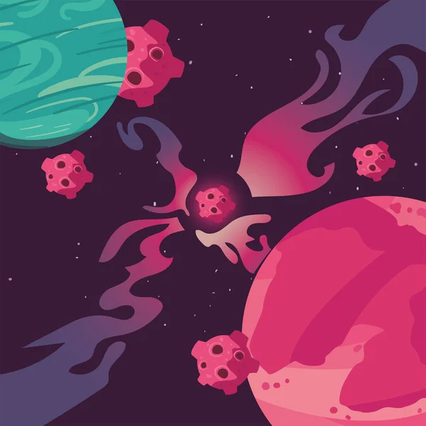 Espacio verde y rosa planetas vector de diseño — Vector de stock