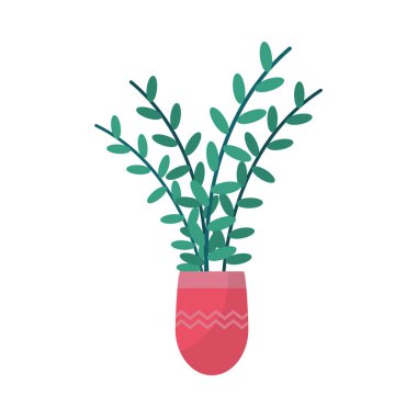 Kırmızı tencerede dekoratif bitki, renkli tasarım.