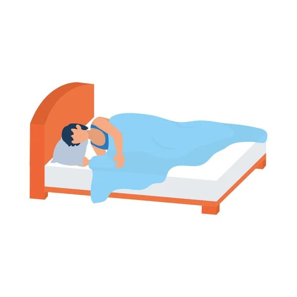 Projekt codziennej rutyny, człowiek śpiący w łóżku, styl płaski — Wektor stockowy