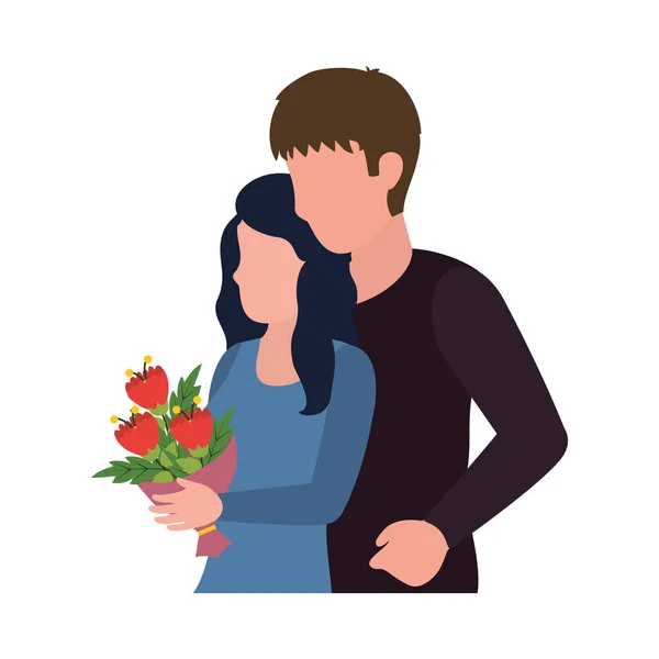 Couple amoureux de bouquet de fleurs icône, style plat — Image vectorielle