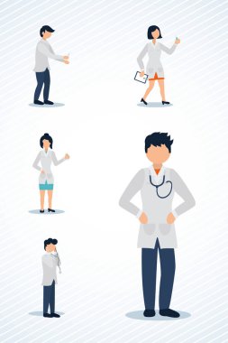 karikatür doktorları simgesi seti, düz stil