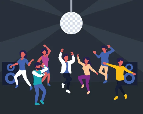 Design de discoteca clube com pessoas dançando, design colorido — Vetor de Stock