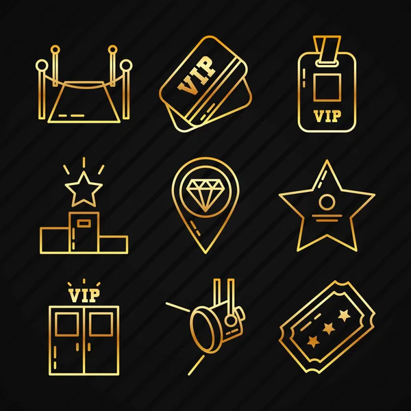 Conjunto de iconos dorados Vip, estilo de línea — Vector de stock