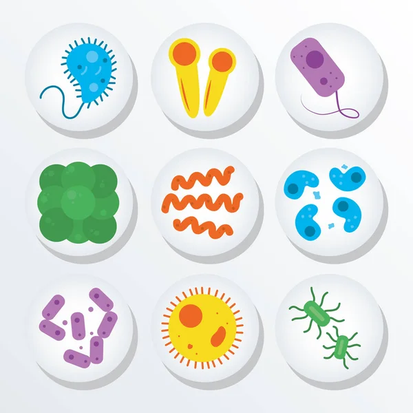 Virus en bacterie icoon set, kleurrijk ontwerp — Stockvector
