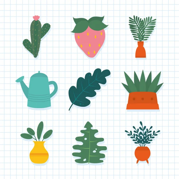 植物手绘图标集,五彩斑斓的设计 — 图库矢量图片