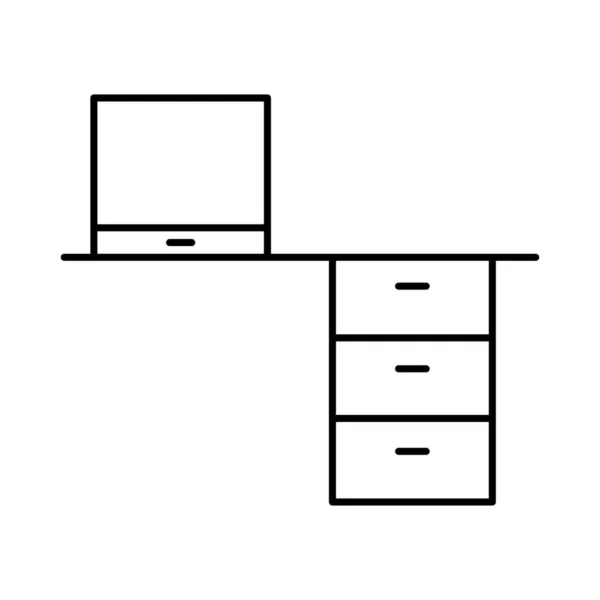 Bureau met computer, lijn stijl — Stockvector