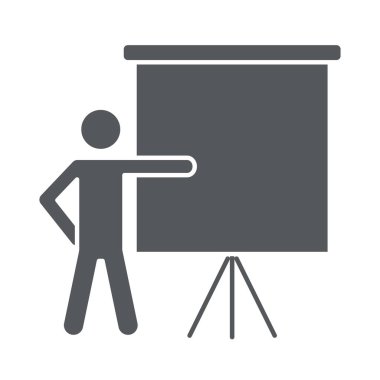 pictogram man ve sunum panosu simgesi, siluet biçimi