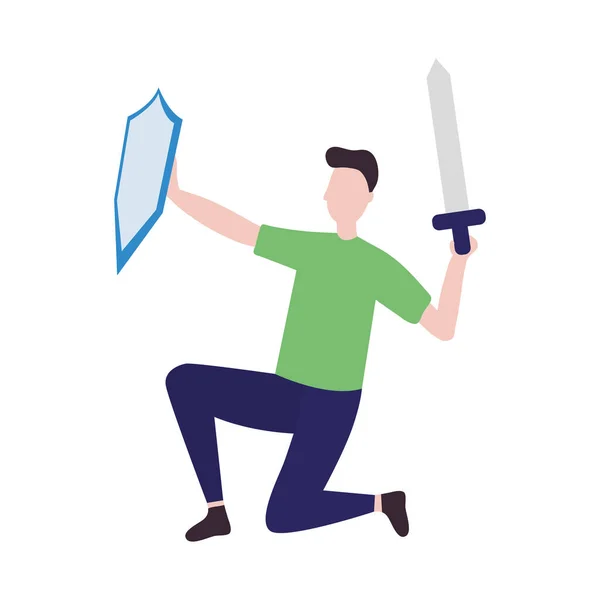 Uomo con spada e scudo, disegno colorato — Vettoriale Stock