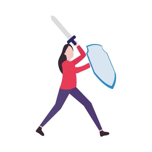 Donna con una spada e uno scudo, design colorato — Vettoriale Stock