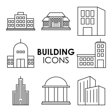 şehir binaları simge koleksiyonu, satır biçimi