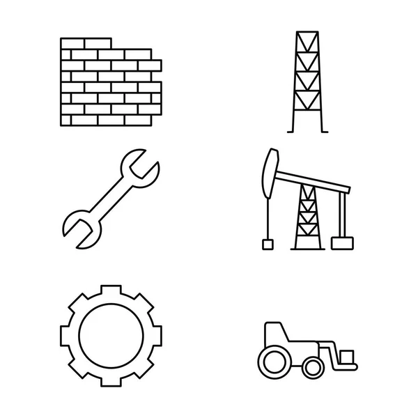 Ladrillos pared y construcción icono conjunto, estilo de línea — Vector de stock