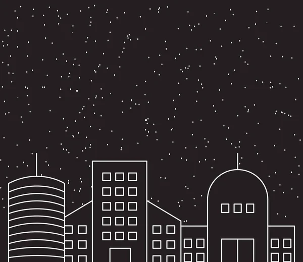 Gece şehir binaları tasarımı, çizgi tarzı — Stok Vektör