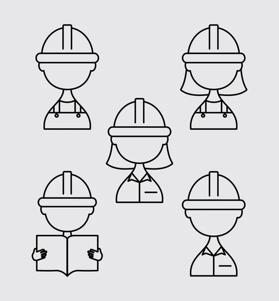 Construção construtores ícone conjunto, estilo de linha — Vetor de Stock