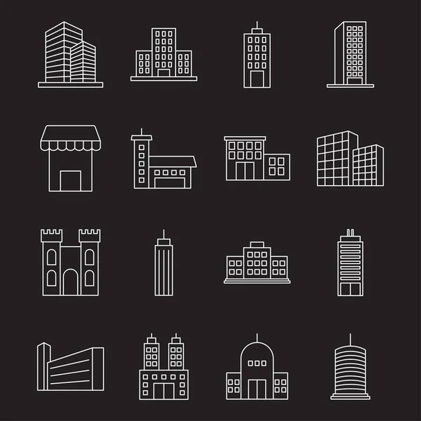 Miasto budynki miejskie ikona zestaw, styl linii — Wektor stockowy